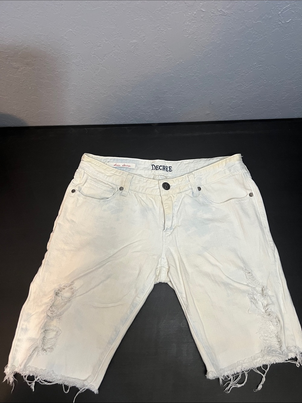 Decree Men's Off-White Distressed Denim Shorts